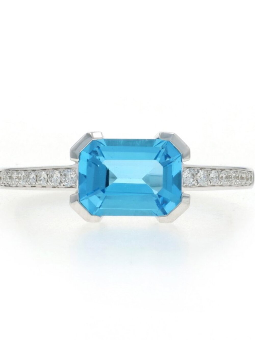 White Gold Blue Topaz Diamond Ring - 14k Emerald 1.89ctw East-West